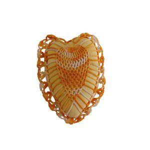 Vintage Grandma's Hand Crochet Pillow Pincushion 20.5" Handmade Varigated Orange